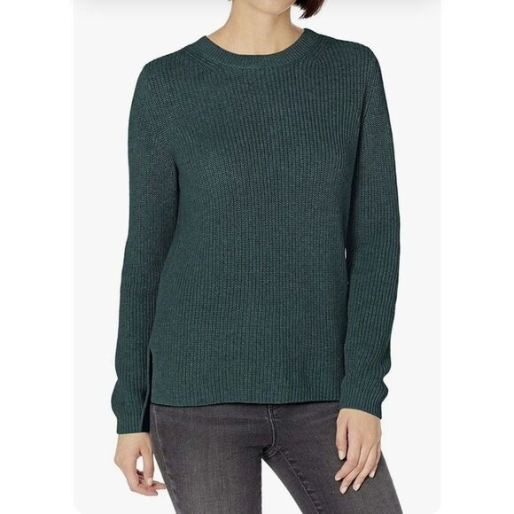 Goodthreads Women’s Size M Knit Sweater Green Cotton Shaker Stitch Round Neck - Picture 5 of 9